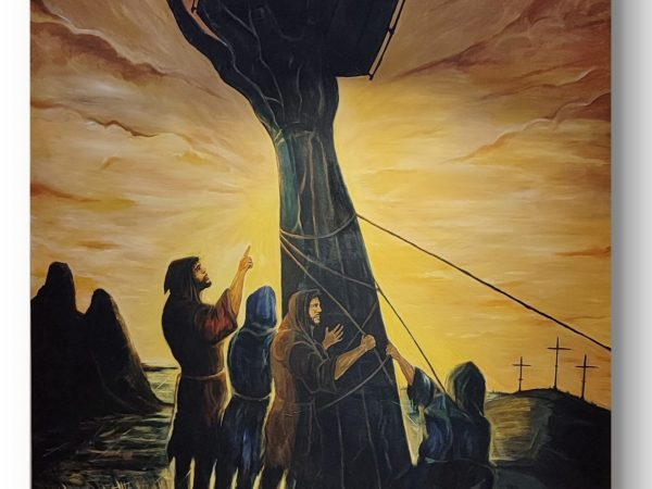 Obra original en acrílico sobre lienzo, composición inspirada en símbolos y percusión, estilo contemporáneo