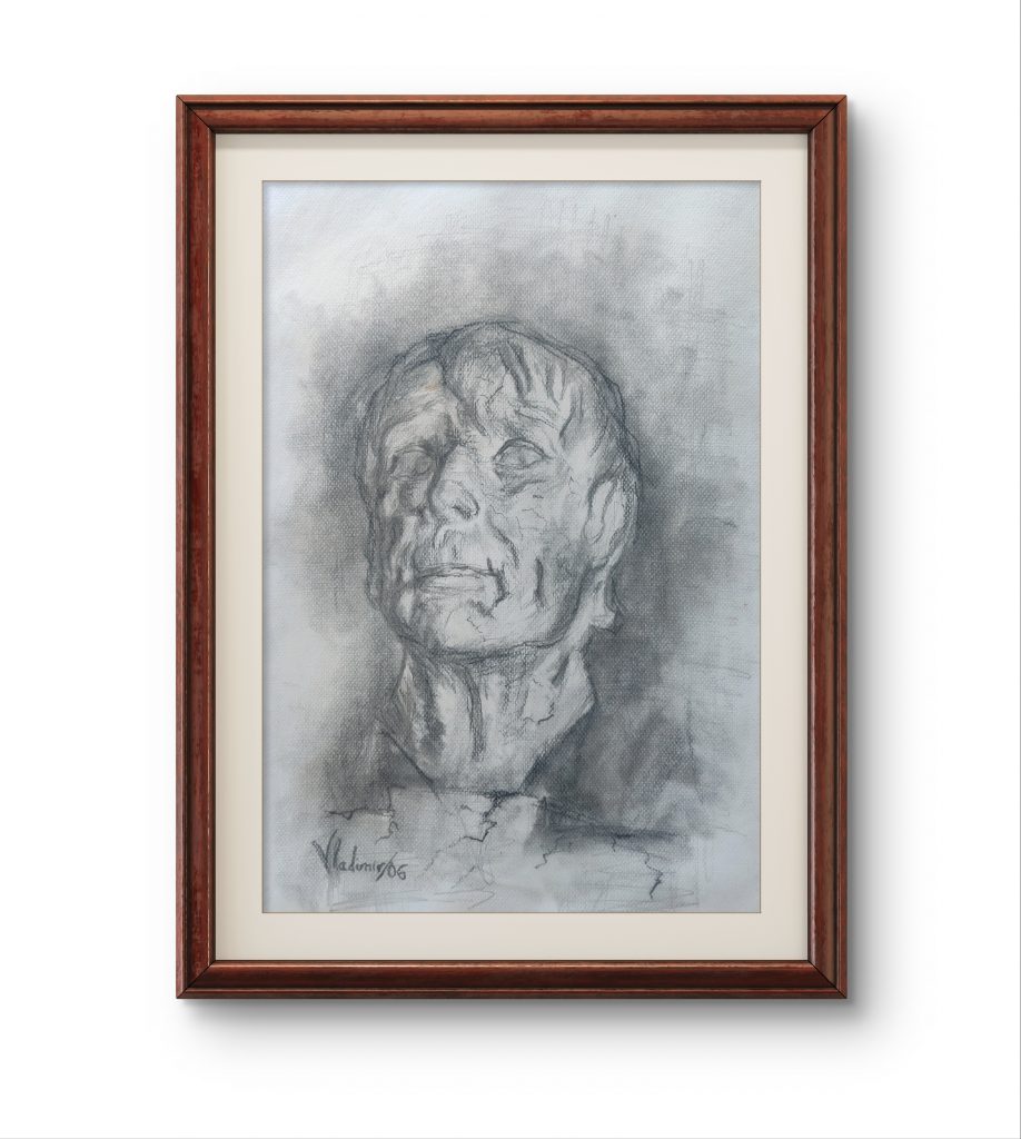 Estudio artístico realizado a carboncillo sobre papel, dibujo de busto