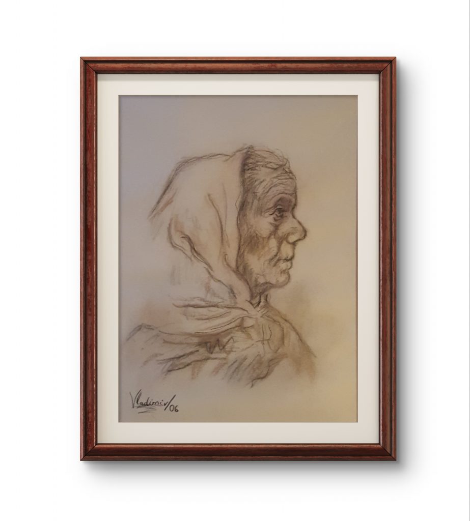 Estudio artístico realizado a carboncillo sobre papel, dibujo de figura/escena