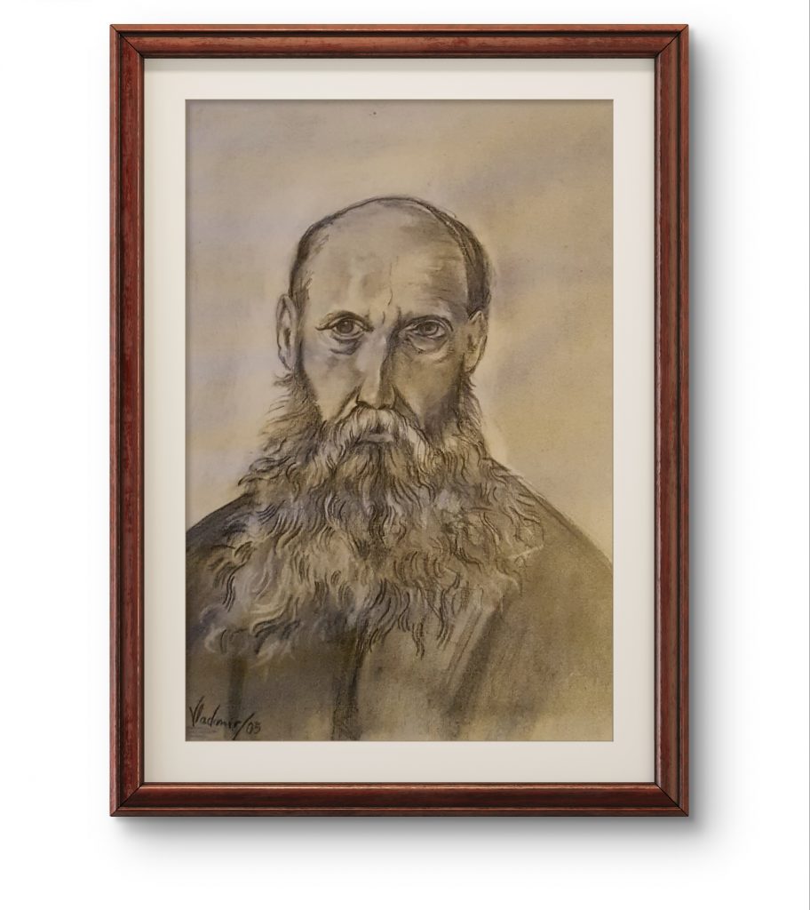 Estudio artístico realizado a carboncillo sobre papel, dibujo de retrato