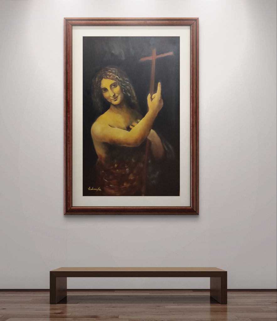 Reinterpretación artística de San Juan Bautista de Leonardo da Vinci, óleo sobre lienzo